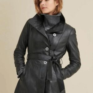 Women's Black Plain Leather Coat