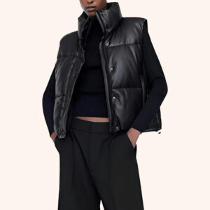 Women?s Black Puffer Leather Vest