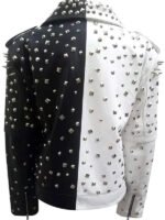 Women's Black and Silver Spiked Studded Biker Leather Jacket - Image 4