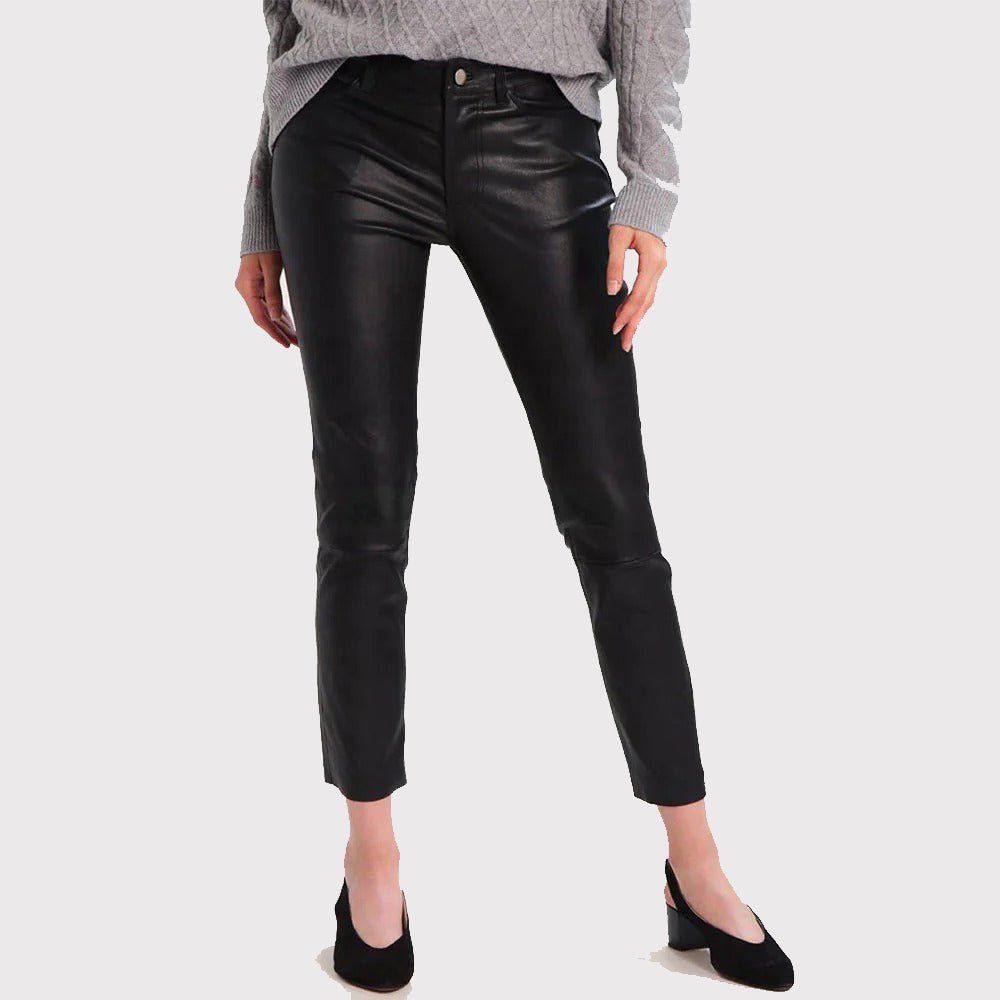 womens-black-skinny-leather-jeans-pants Women's Black Skinny Leather Jeans Pants - Image 1
