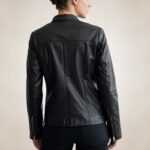 Women's Black Slim Fit Biker Leather Jacket with Gold Zipper - Image 2