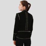 Women's Black Studded Suede Leather Biker Jacket - Image 2