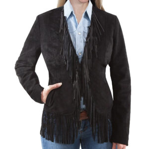 Women's Black Suede Boar Fringe Jacket