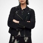 Women's Black Suede Leather Biker Jacket Custom Made