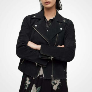 Women's Black Suede Leather Biker Jacket Custom Made