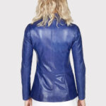 Women's Blue Leather Blazer Jacket - Image 2