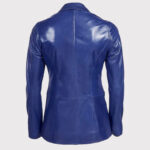 Women's Blue Leather Blazer Jacket - Image 4