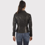 Women's Bright Black Lambskin Leather Jacket - Image 3