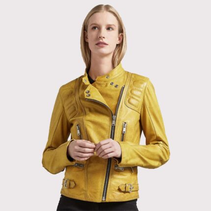 Bright Yellow Women's Leather Jacket