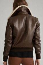 Women's Brown Aviator Sherpa Leather Jacket - Image 2