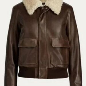 Women's Brown Aviator Sherpa Leather Jacket
