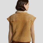 Women's Brown B3 Bomber Vintage Suede Sheepskin Shearling Aviator Vest - Image 3