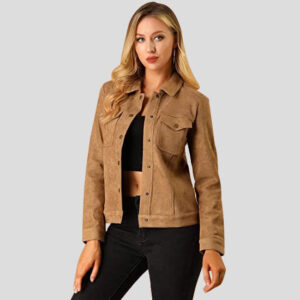 Women's Brown Button Suede Leather Jacket