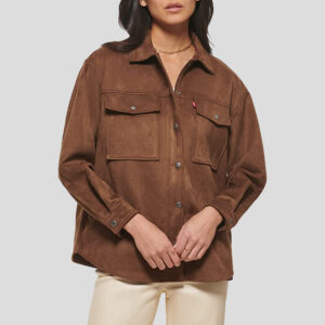 Women's Brown Carafe Soft Suede Leather Shirt Jacket