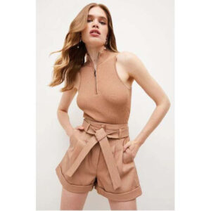 Women's Brown High-Waist Belted Leather Shorts