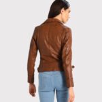 Women's Brown Leather Biker Jacket - Image 2