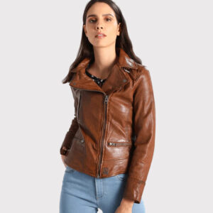 Women's Brown Leather Biker Jacket