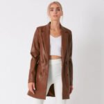 Brown Lambskin Leather Long Coat for Women - Image 4
