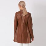 Brown Lambskin Leather Long Coat for Women - Image 2