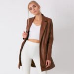 Brown Lambskin Leather Long Coat for Women - Image 3