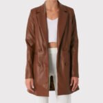 Brown Lambskin Leather Long Coat for Women - Image 5