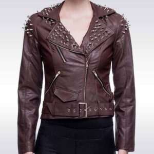 Women?s Brown Studded Leather Jacket - Handmade Punk Chic Style