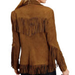 Women's Brown Suede Leather Fringe Jacket - Image 2