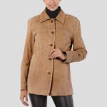 Women's Brown Suede Leather Car Coat - Image 2