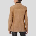 Women's Brown Suede Leather Car Coat - Image 3