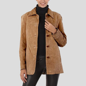 Women's Brown Suede Leather Car Coat