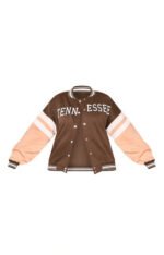 Women's Brown Varsity Leather Bomber Jacket - Image 5