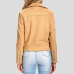 Women's Camel Suede Leather Motorcycle Biker Jacket - Image 3