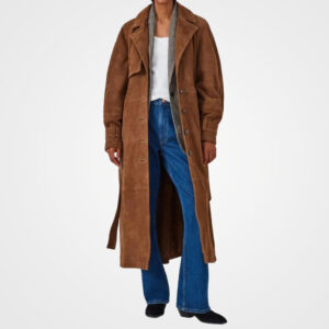 Women's Camel Suede Trench Coat with Storm Flap