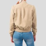 Women's Casual Suede Ribbed Hem Zip Up Bomber Short Jacket - Image 3