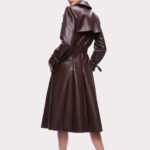 Fall 2023 Women's Chocolate Brown Leather Trench Coat - Image 2