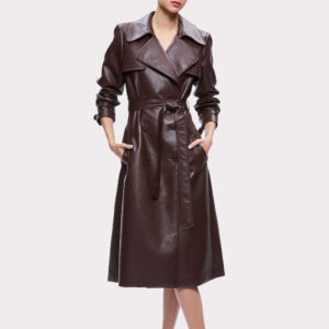 Fall 2023 Women's Chocolate Brown Leather Trench Coat