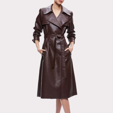 Fall 2023 Women's Chocolate Brown Leather Trench Coat