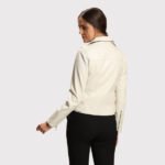 Women's Cream Lambskin Leather Jacket with Multi-Stitched Sleeves - Image 2