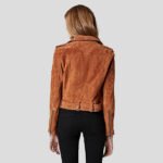 Women's Cropped Suede Leather Motorcycle Jacket - Image 2