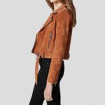 Women's Cropped Suede Leather Motorcycle Jacket - Image 3