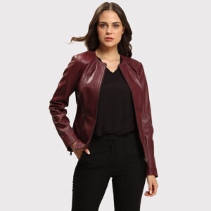Women's Dark Brown Leather Jacket with Blazer Cut