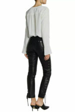 Women's Designer Black Lambskin Leather Pants - Image 2