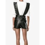 Women's Elegant One Piece Black Leather Romper Shorts - Chic and Sophisticated - Image 2