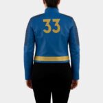 Women's Fallout 33 Blue and Gold Leather Cosplay Jacket - Image 2