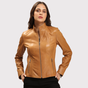 Women's Fashionable Tan Lambskin Leather Jacket