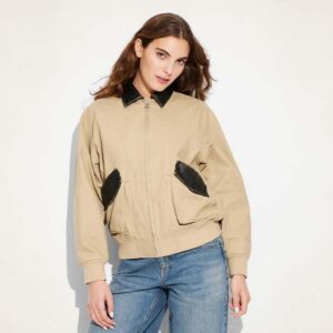 Women's Faux Leather & Canvas Bomber Jacket ? Wild Fable Style