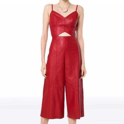 Women’s Glamorous Red Sheepskin Leather Jumpsuit