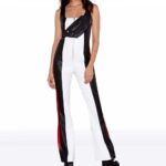 Women’s Glamorous Sheepskin White, Red & Black Leather Jumpsuit