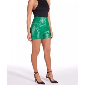 Women's Green Nappa Lambskin Leather Unlined Shorts