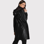 Women's Hooded Black Lamb Leather Coat with Zip Front - Image 2